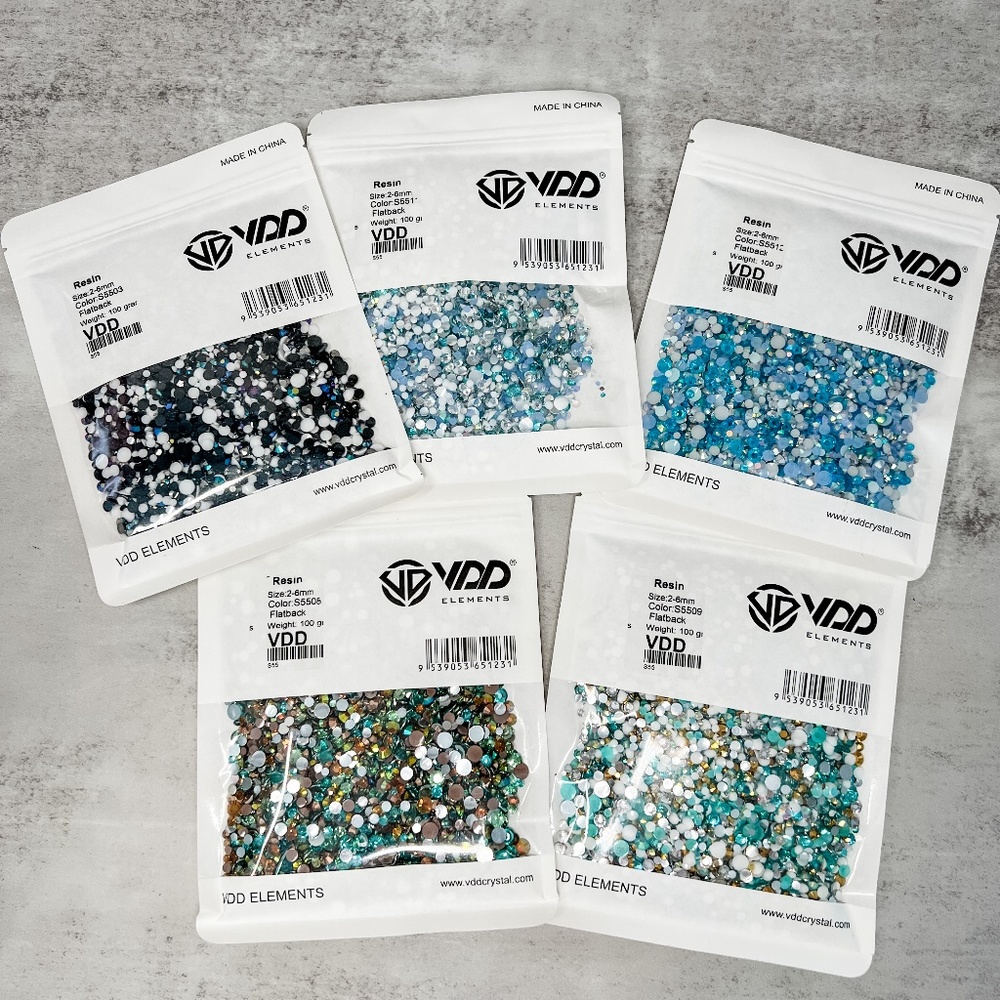 Flatback Rhinestones, Resin, 5 bags, 100g each mixed sizes 2mm-6mm